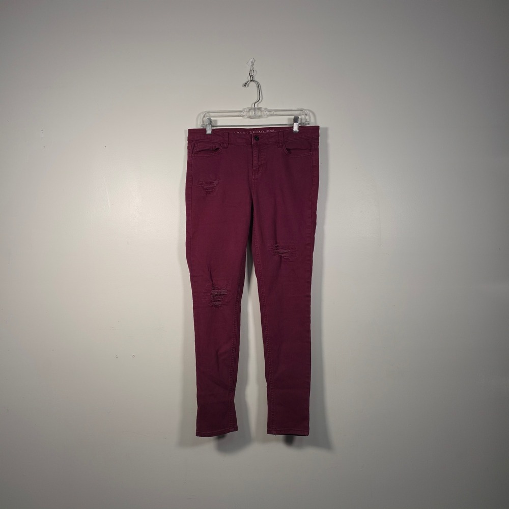 VANILLA STAR Skinny Jeans Juniors 11 Burgundy Distressed Mid Rise Stretch Denim